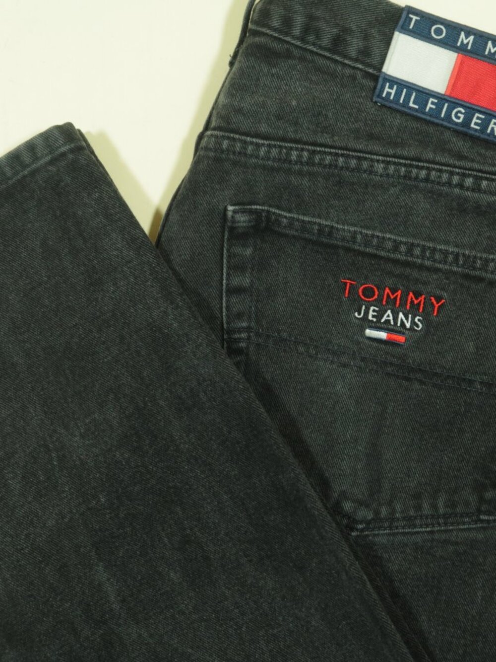 Vintage Tommy Hilfiger Baggy Wide Leg Jeans Mens 38 Y2K Black Grunge Denim